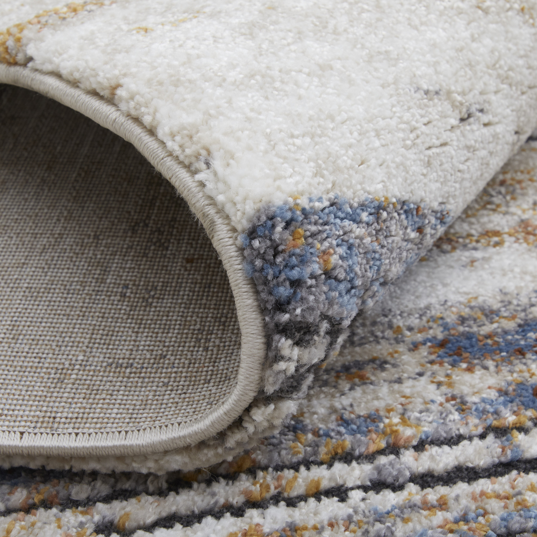 5" X 8" Ivory Blue and Brown Striped Power Loom Area Rug