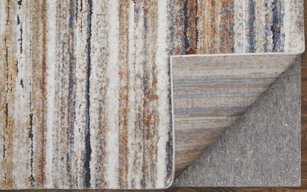 5" X 8" Ivory Blue and Brown Striped Power Loom Area Rug