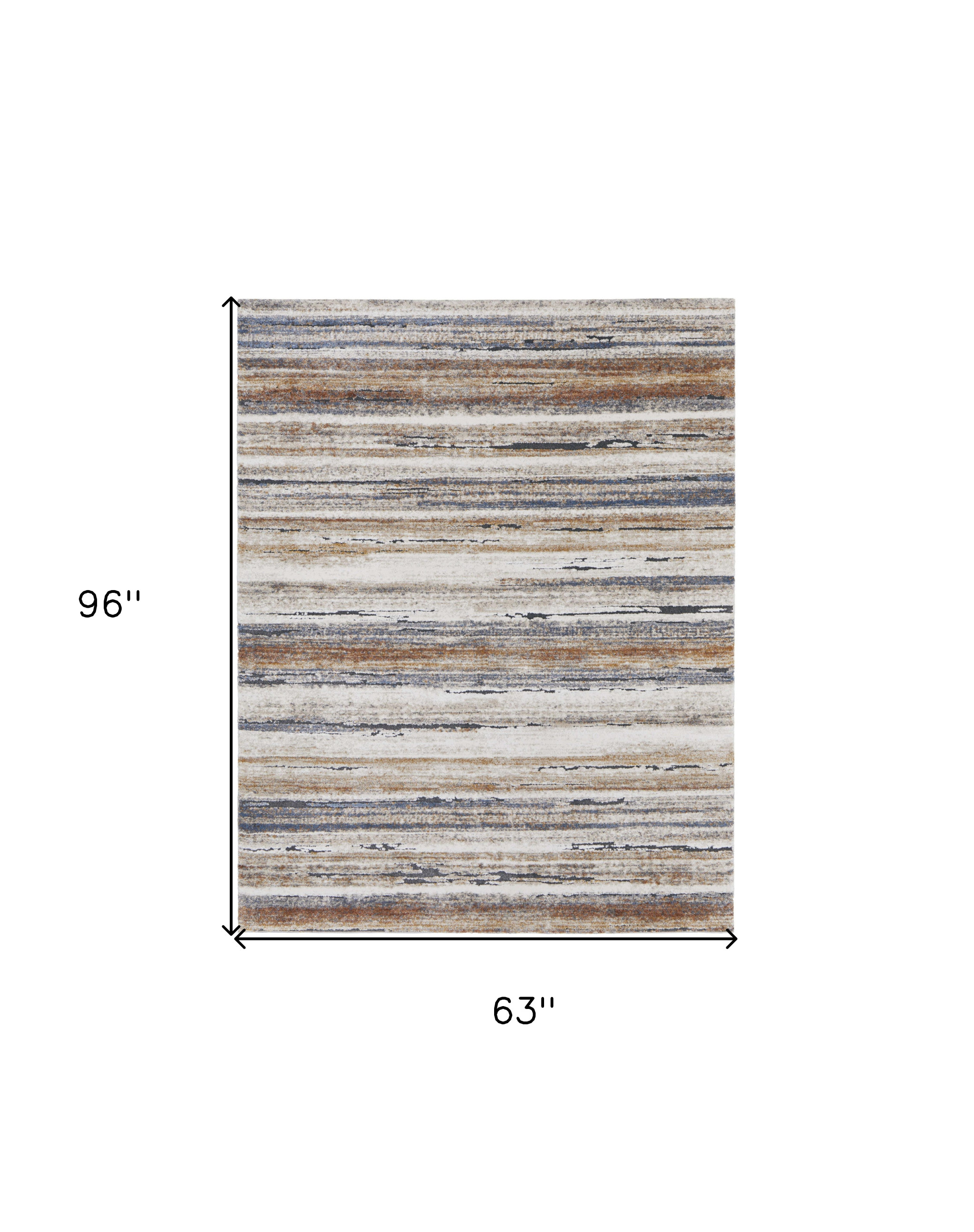 5" X 8" Ivory Blue and Brown Striped Power Loom Area Rug