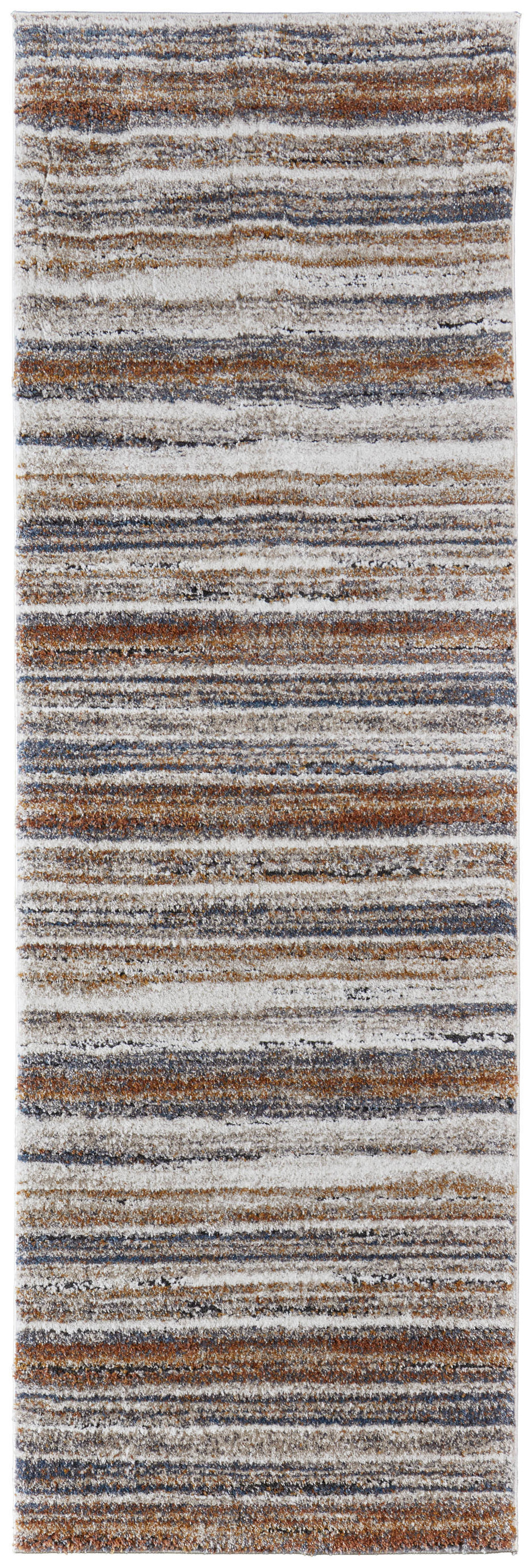 8" Ivory Blue and Brown Striped Power Loom Runner Rug