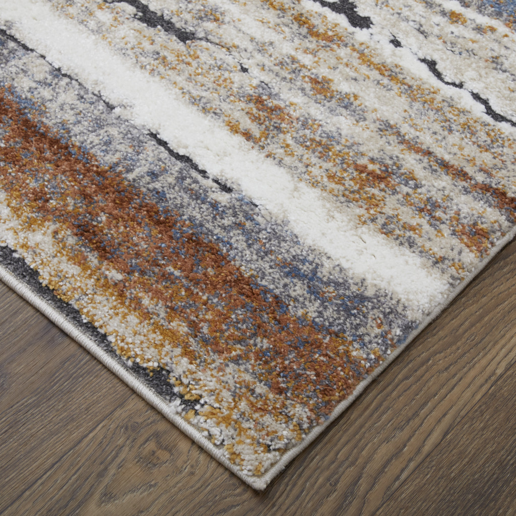 8" Ivory Blue and Brown Striped Power Loom Runner Rug