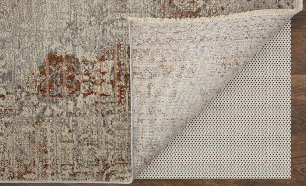3" X 5" Ivory Gray and Brown Abstract Power Loom Worn Faded Area Rug With Fringe