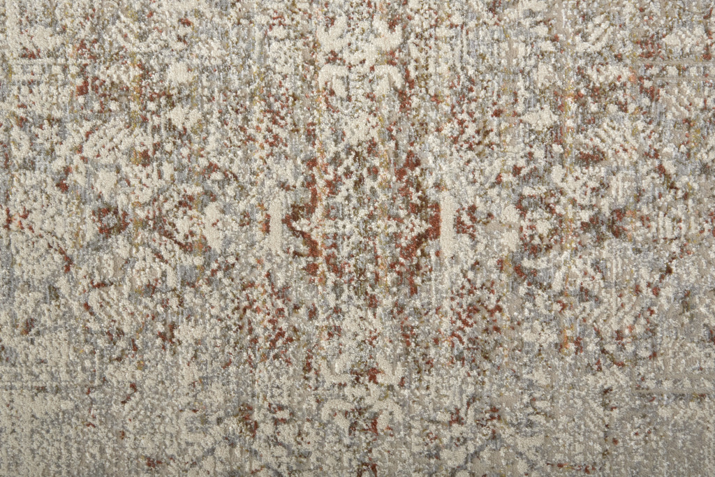 3" X 5" Ivory Gray and Brown Abstract Power Loom Worn Faded Area Rug With Fringe