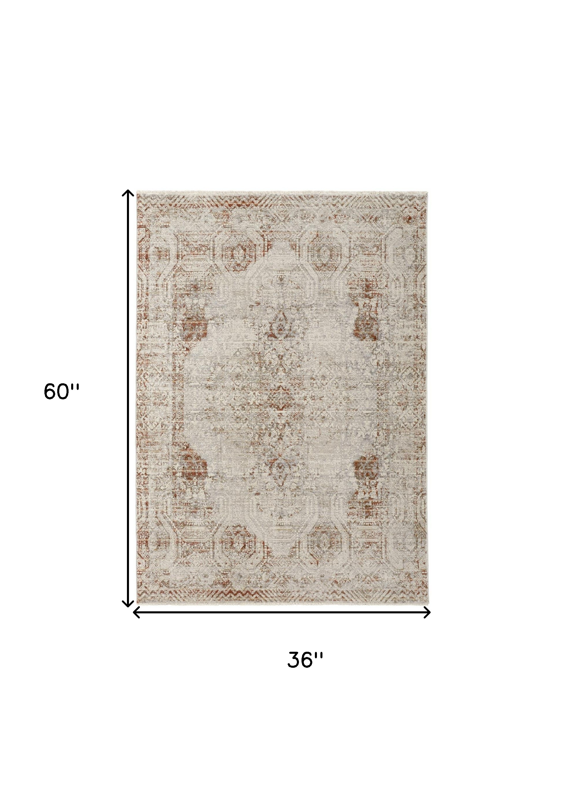 3" X 5" Ivory Gray and Brown Abstract Power Loom Worn Faded Area Rug With Fringe