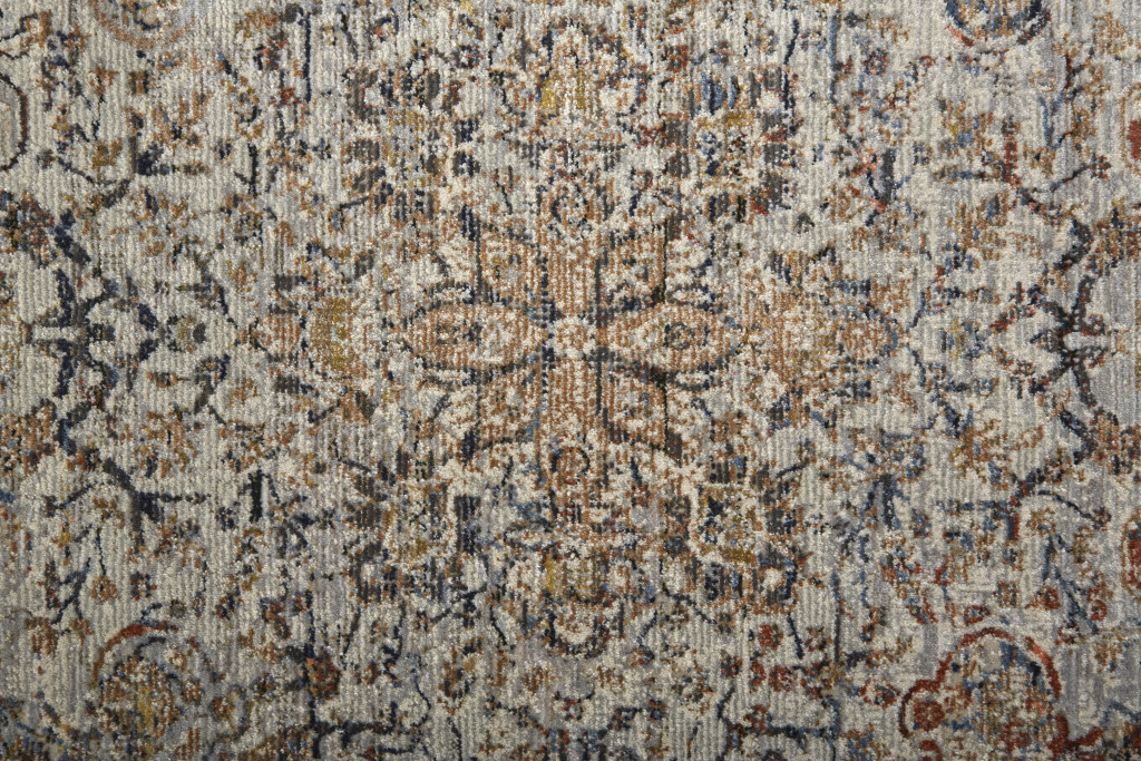 12" Tan Blue and Brown Oriental Power Loom Runner Rug With Fringe