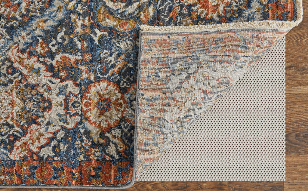 3" X 5" Ivory Blue and Brown Floral Power Loom Area Rug With Fringe