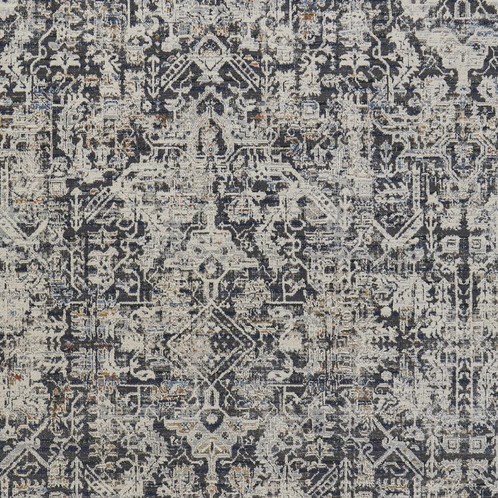 3" X 5" Ivory and Gray Abstract Power Loom Worn Faded Area Rug With Fringe