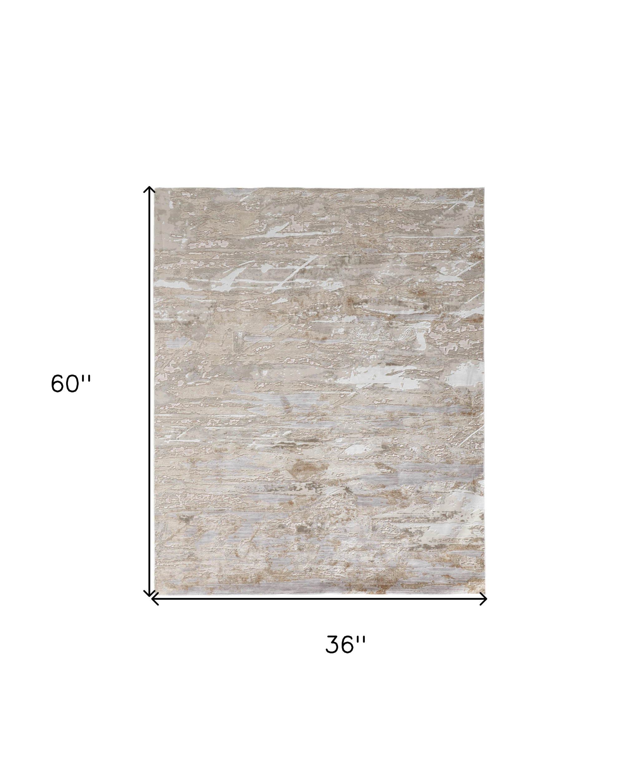 3" X 5" Ivory Gray and Tan Abstract Power Loom Worn Faded Area Rug