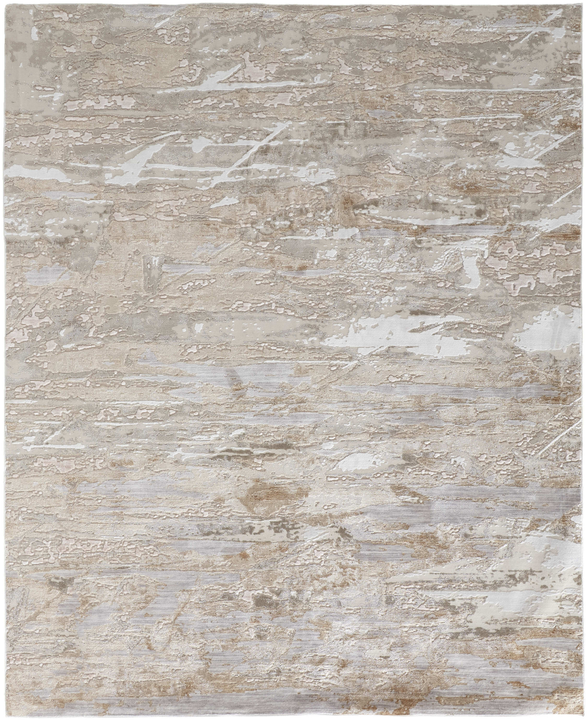 3" X 5" Ivory Gray and Tan Abstract Power Loom Worn Faded Area Rug
