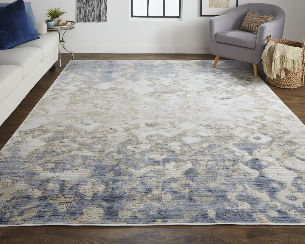 3" X 5" Ivory Tan and Blue Ombre Power Loom Area Rug