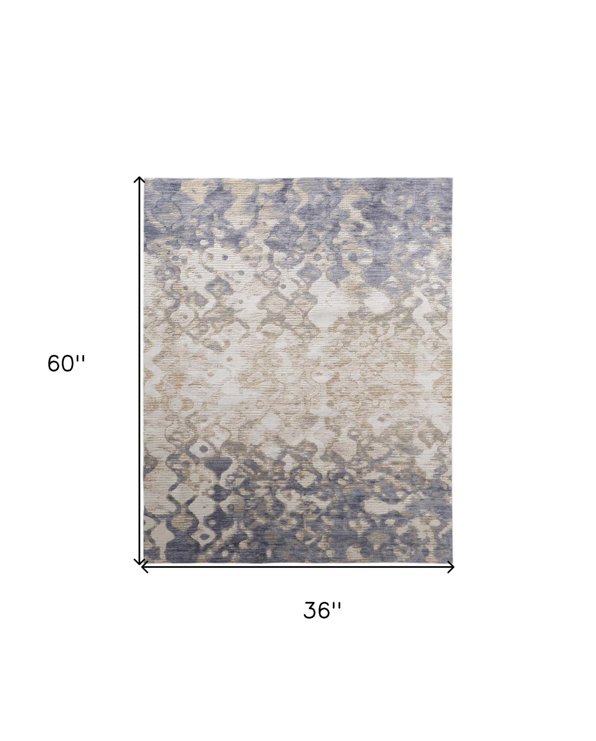 3" X 5" Ivory Tan and Blue Ombre Power Loom Area Rug