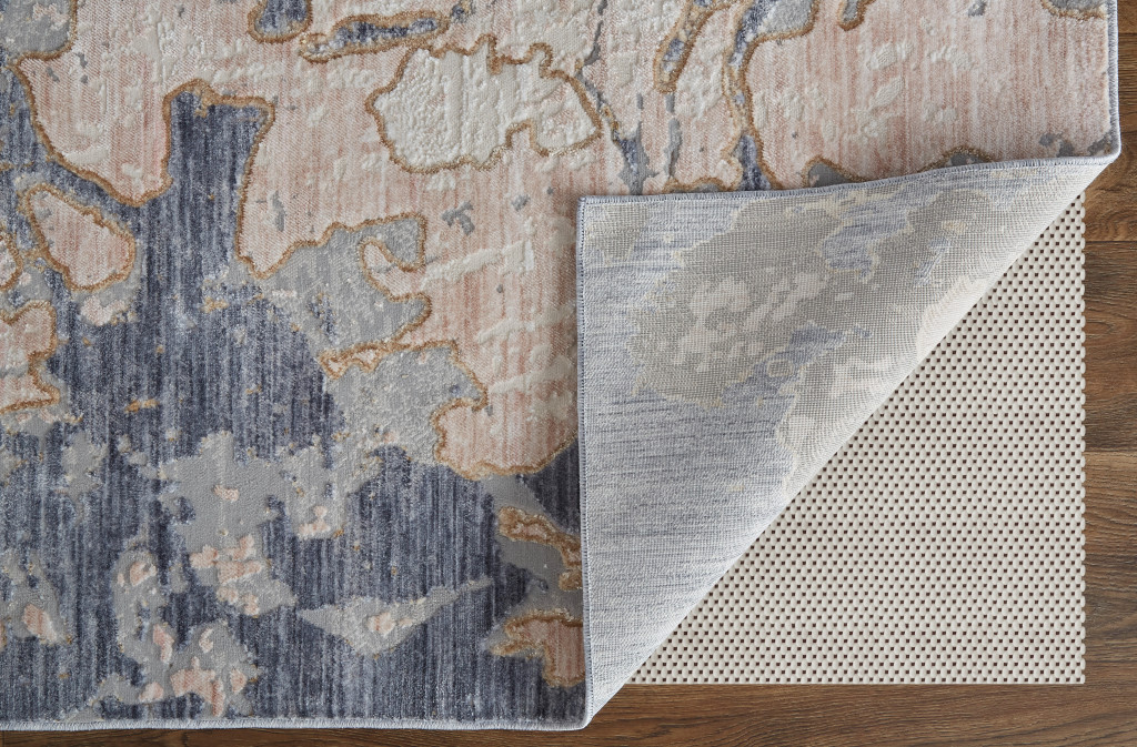 3" X 5" Tan and Blue Abstract Power Loom Worn Faded Area Rug