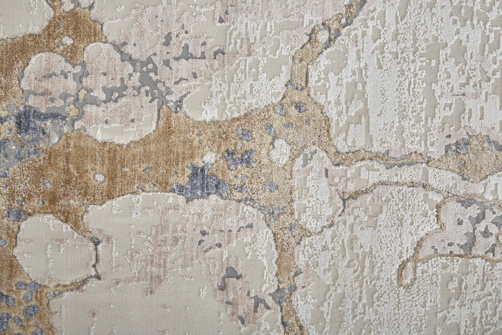 3" X 5" Tan and Blue Abstract Power Loom Worn Faded Area Rug