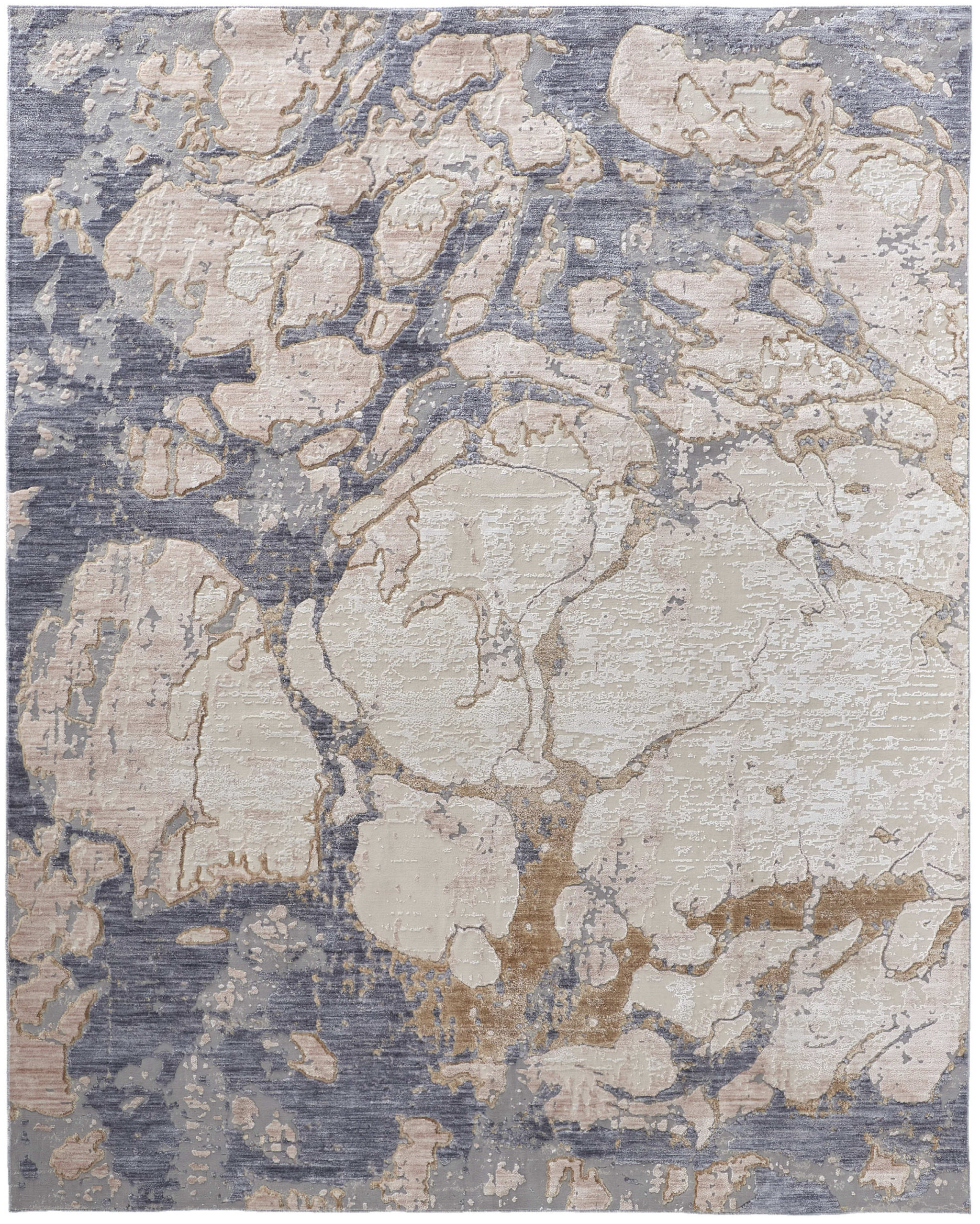 3" X 5" Tan and Blue Abstract Power Loom Worn Faded Area Rug