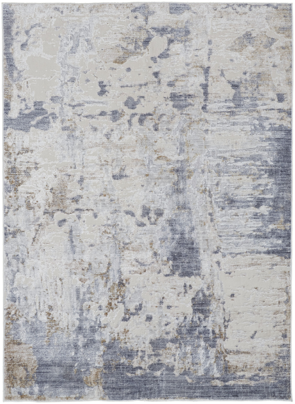 5" X 8" Ivory Gray and Blue Abstract Power Loom Worn Faded Area Rug