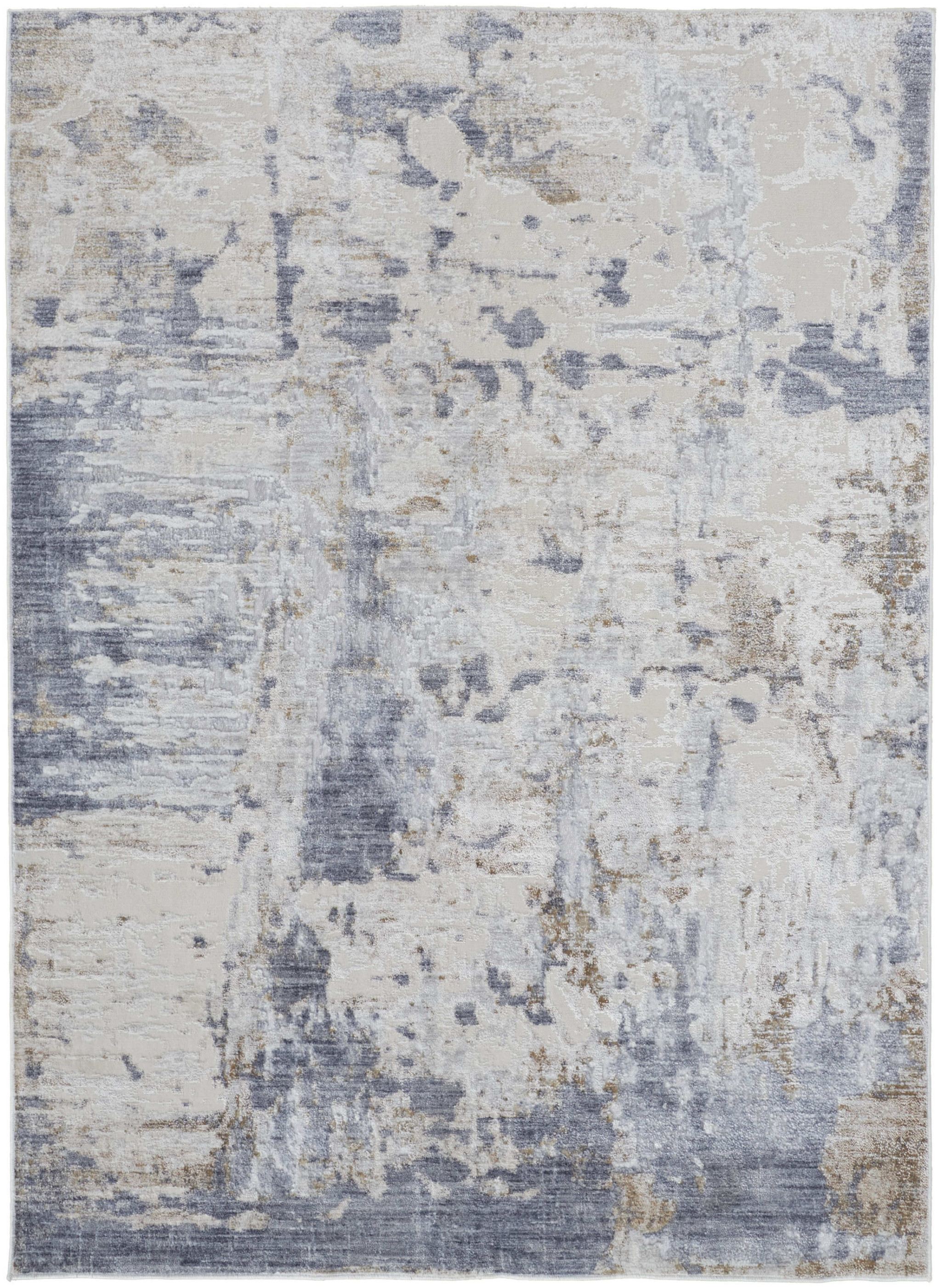 5" X 8" Ivory Gray and Blue Abstract Power Loom Worn Faded Area Rug