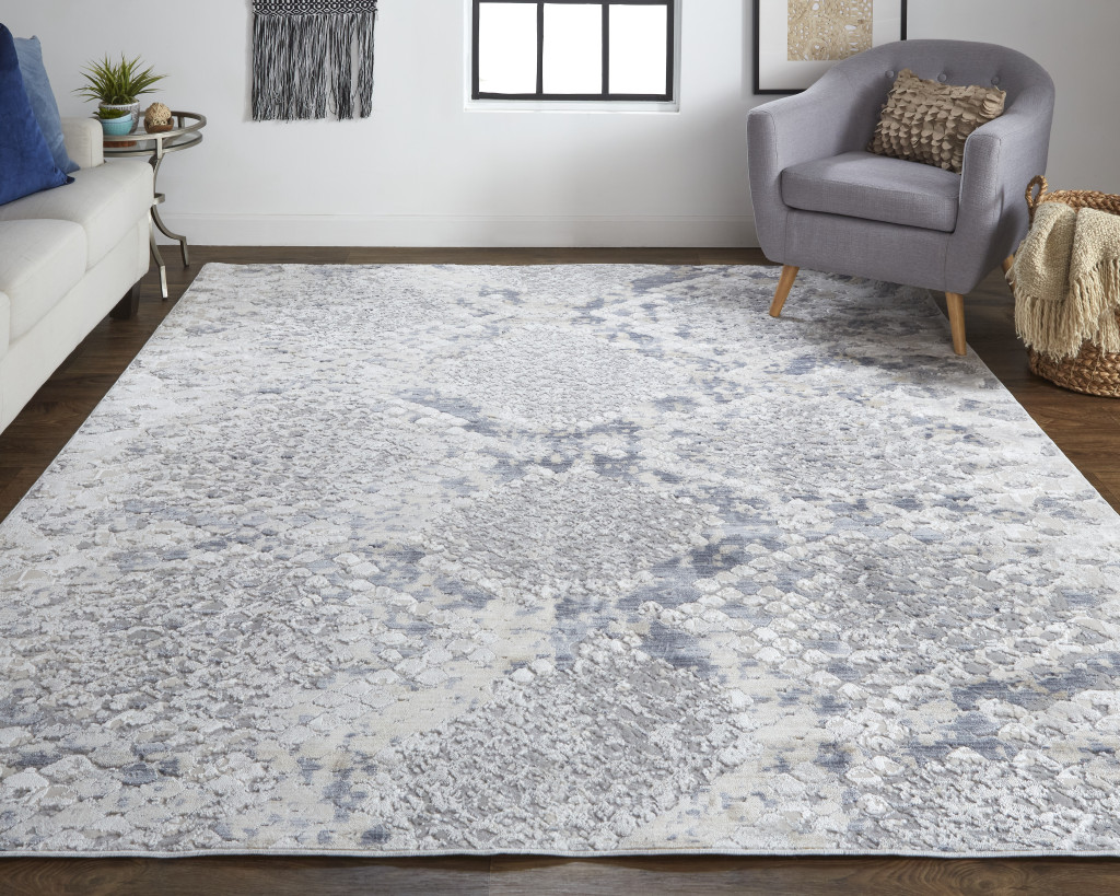 3" X 5" Gray Silver and Blue Floral Power Loom Area Rug