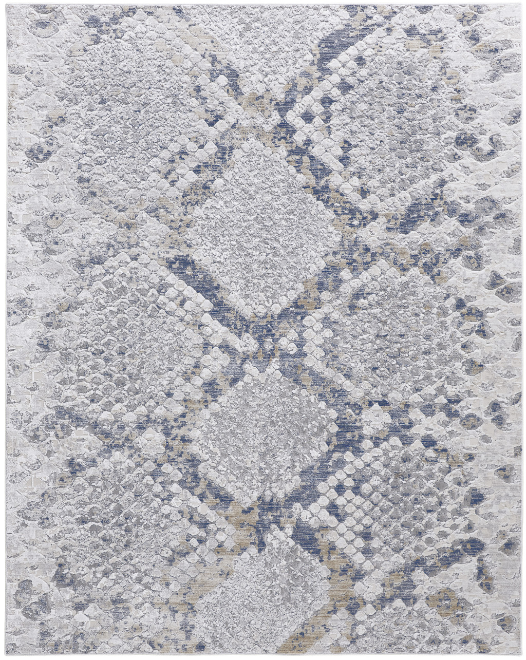 5" X 8" Gray Silver and Blue Floral Power Loom Area Rug