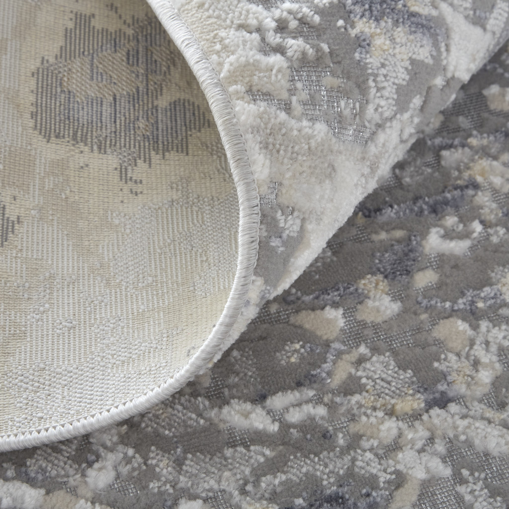 5" X 8" Gray Silver and Blue Floral Power Loom Area Rug