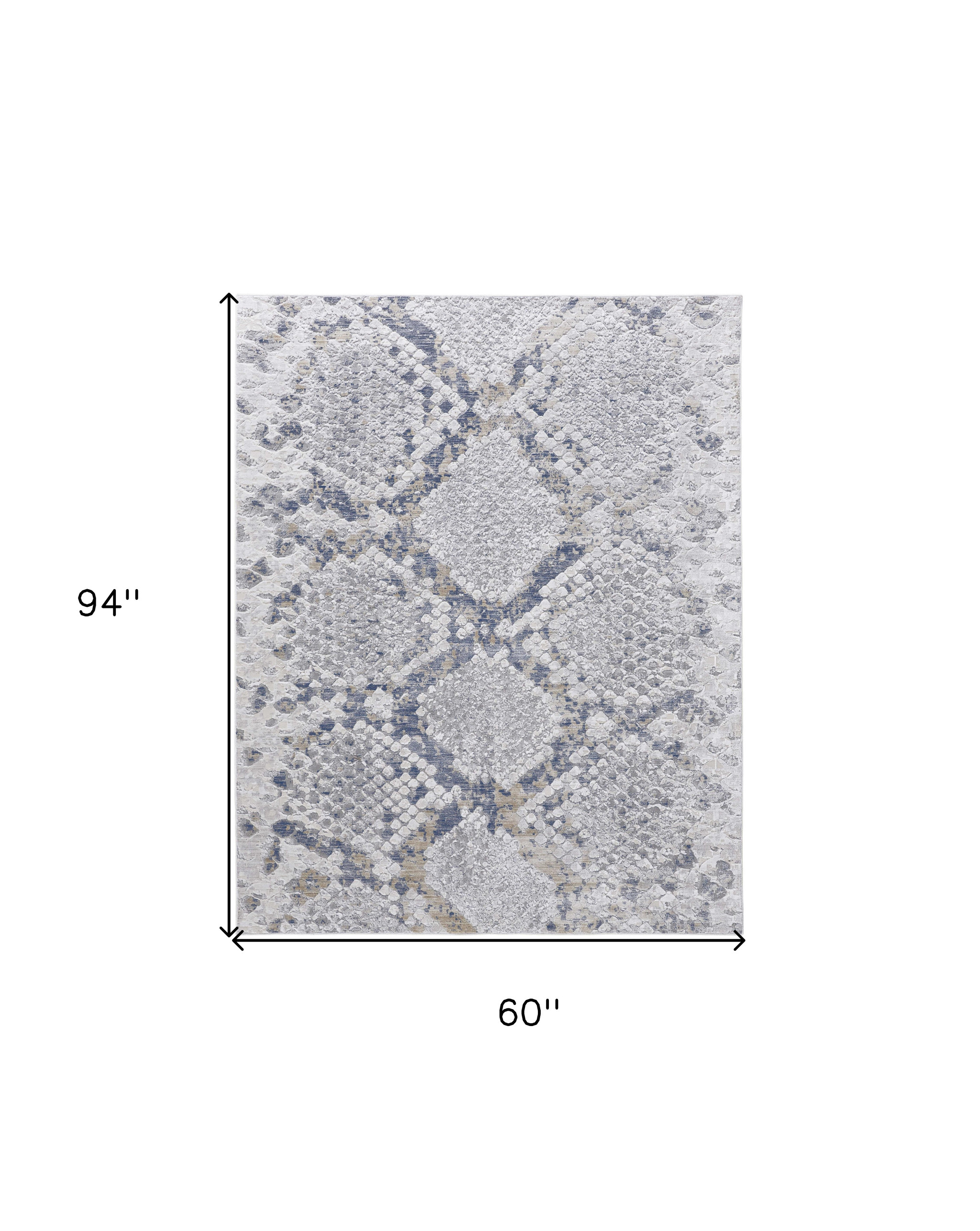 5" X 8" Gray Silver and Blue Floral Power Loom Area Rug