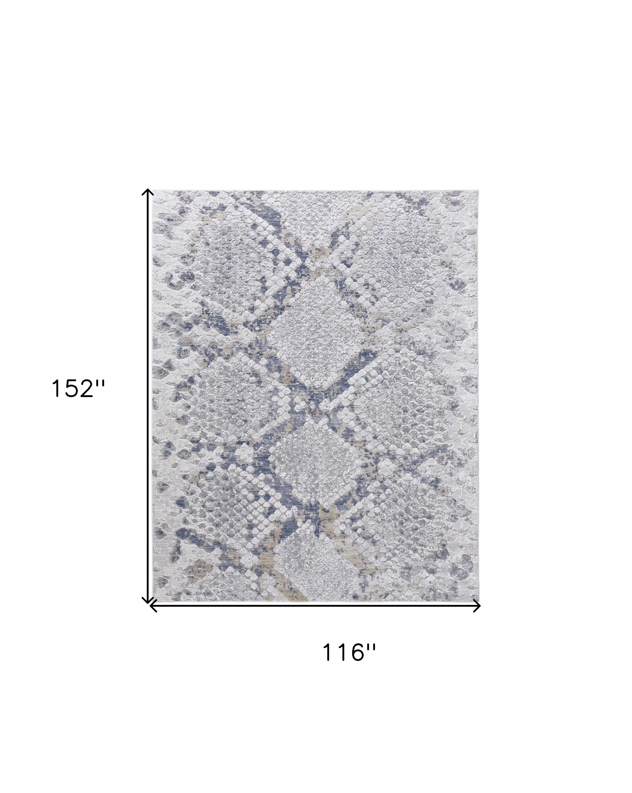 10" X 13" Gray Silver and Blue Floral Power Loom Area Rug
