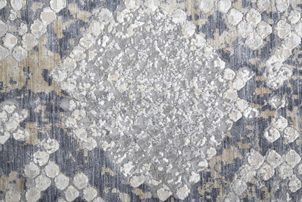 10" Gray and Silver Floral Power Loom Runner Rug