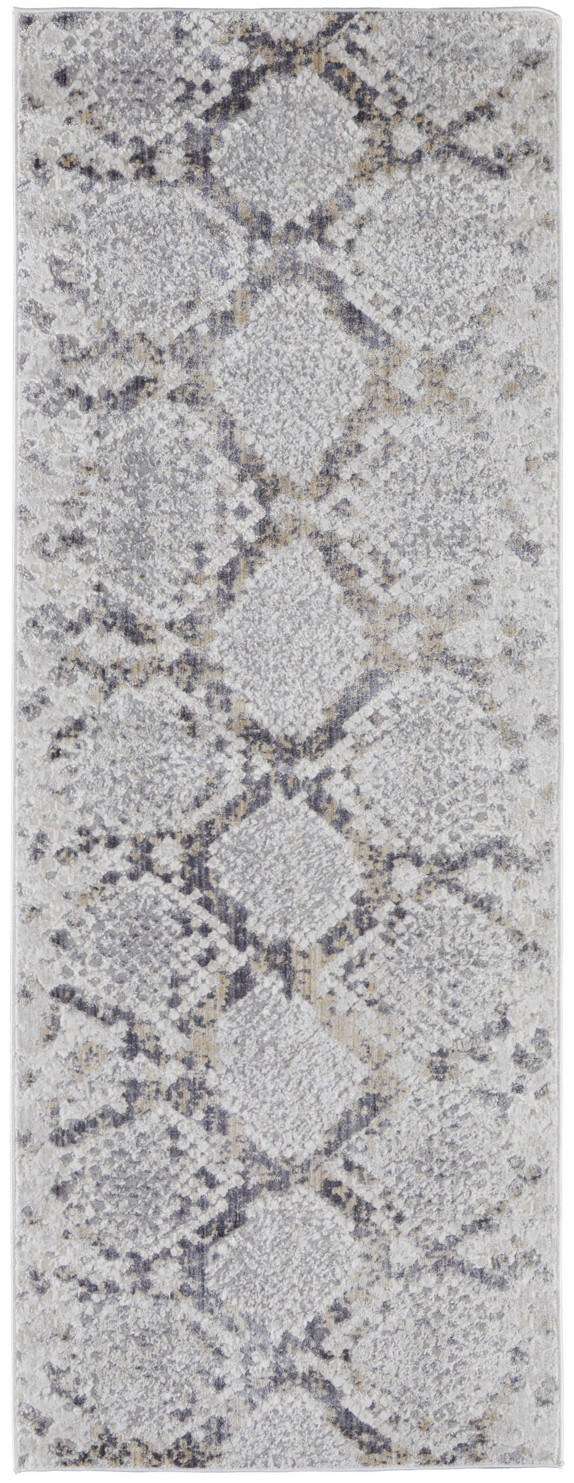 10" Gray and Silver Floral Power Loom Runner Rug