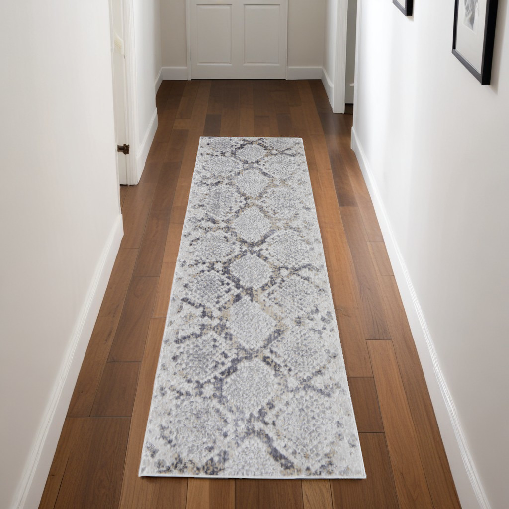8" Gray and Silver Floral Power Loom Runner Rug