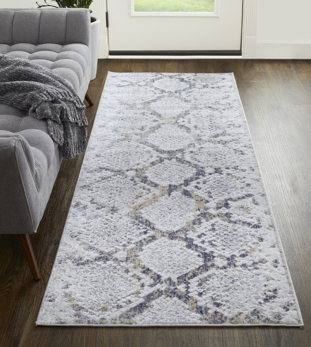 8" Gray and Silver Floral Power Loom Runner Rug