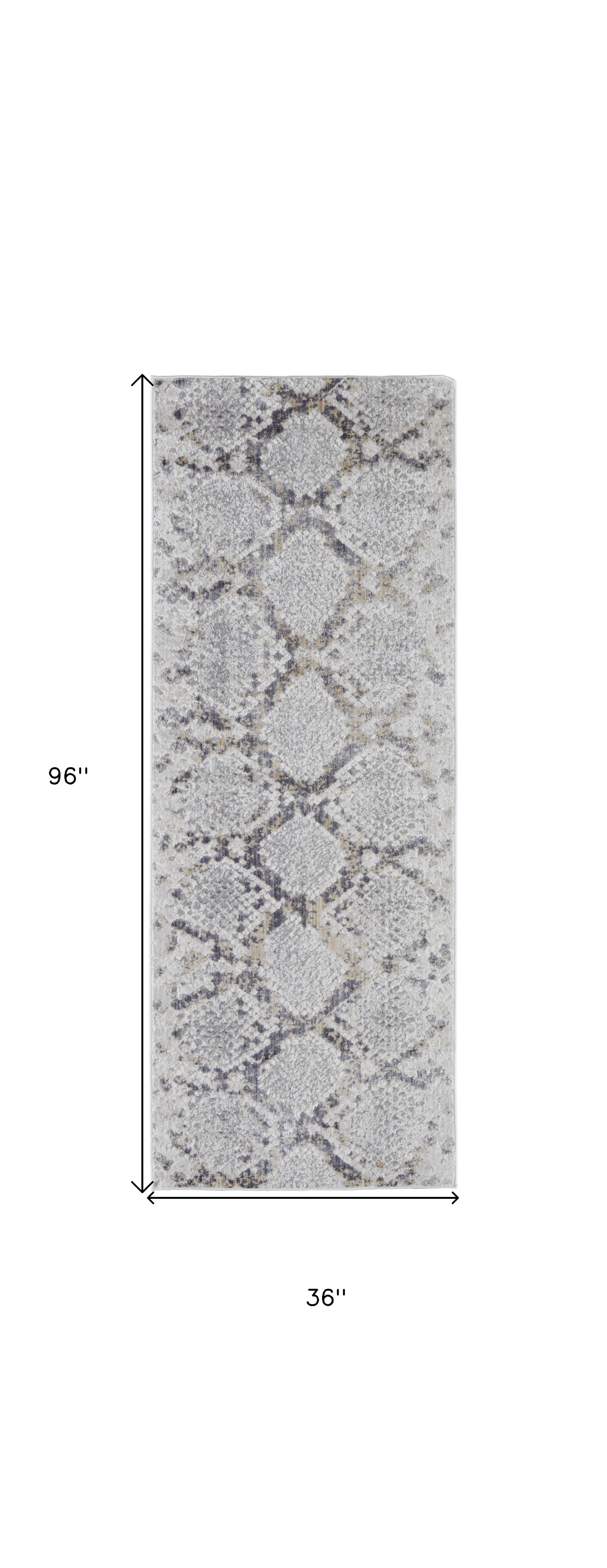 8" Gray and Silver Floral Power Loom Runner Rug