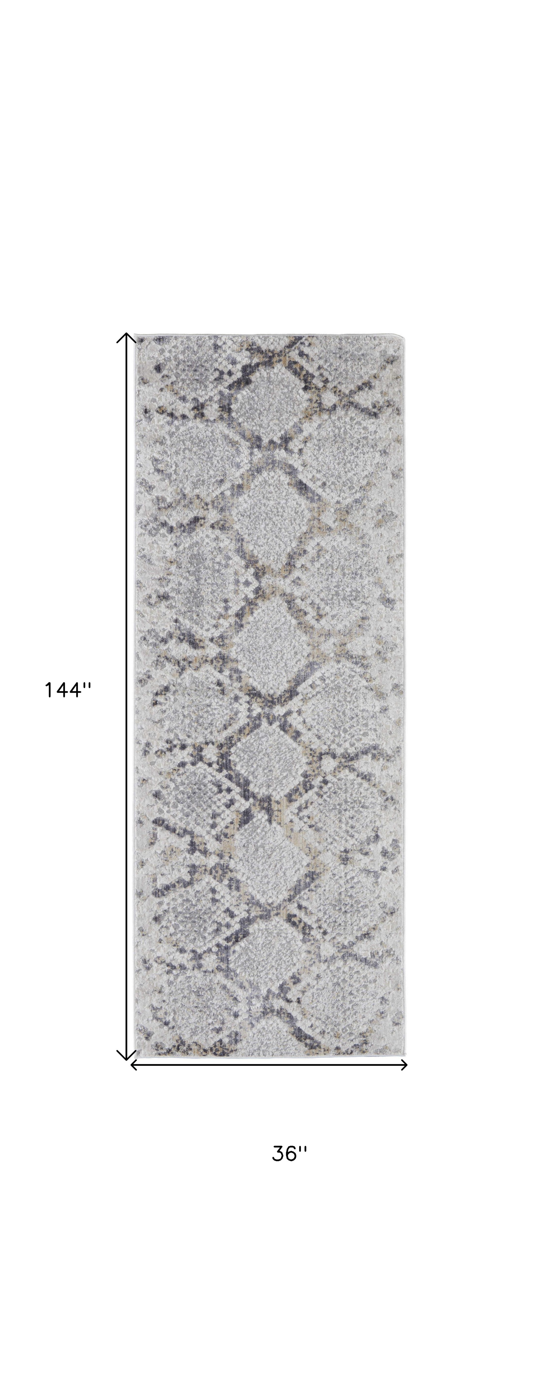 12" Gray and Silver Floral Power Loom Runner Rug