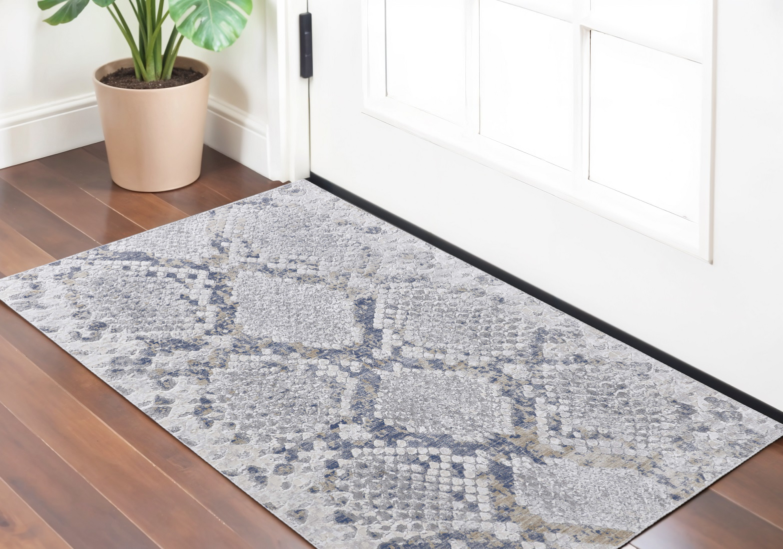 2" X 3" Gray and Silver Floral Power Loom Area Rug
