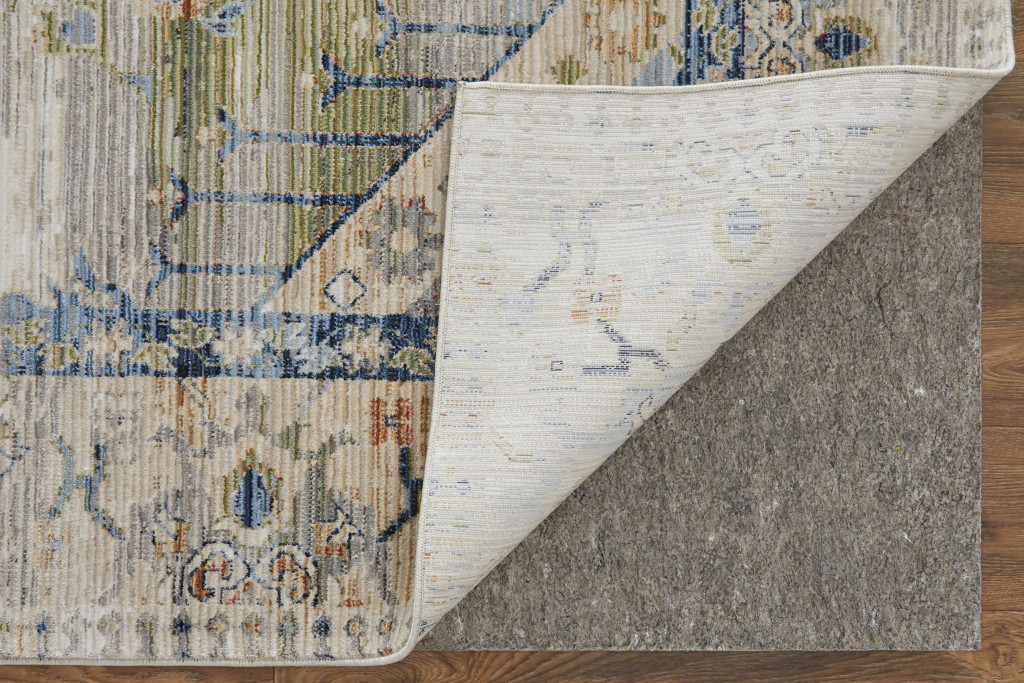 2" X 3" Ivory Green and Blue Abstract Power Loom Worn Faded Area Rug