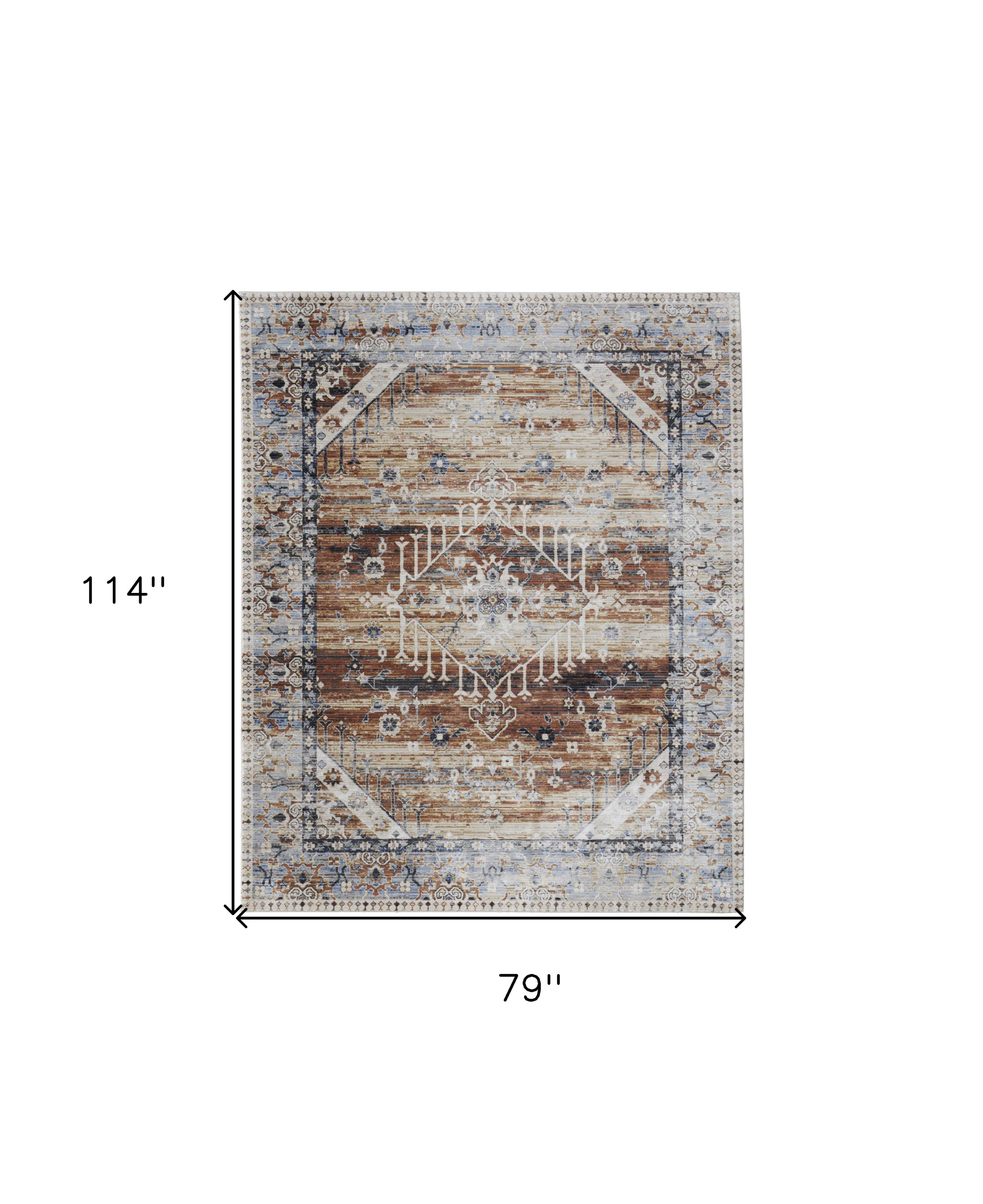 7" X 10" Ivory Red and Blue Abstract Power Loom Worn Faded Area Rug