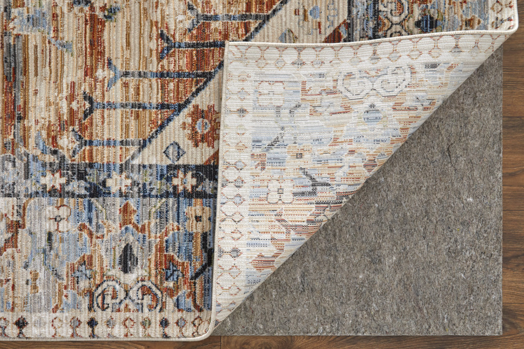 8" X 10" Ivory Red and Blue Abstract Power Loom Worn Faded Area Rug