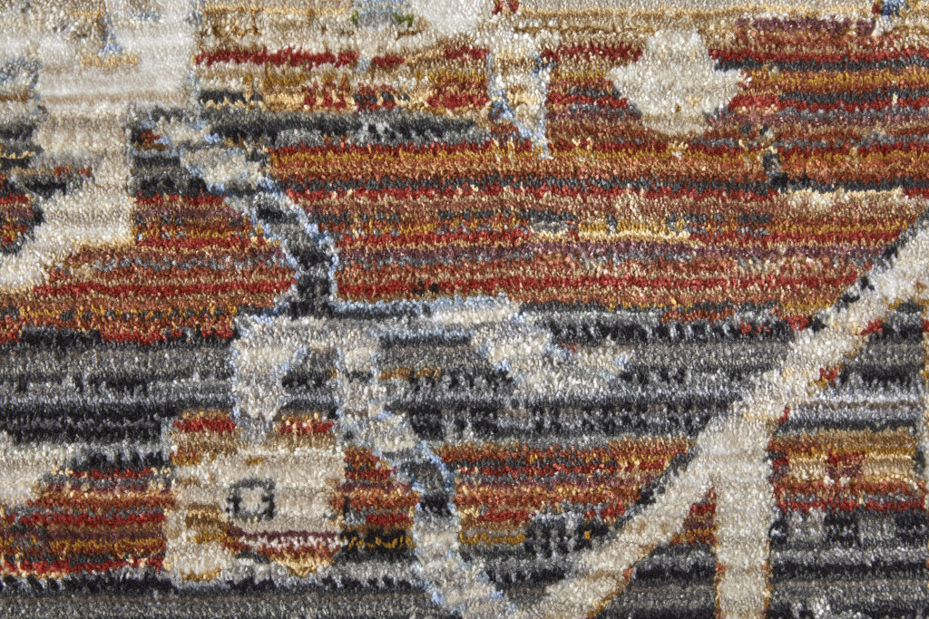 8" X 10" Ivory Red and Blue Abstract Power Loom Worn Faded Area Rug