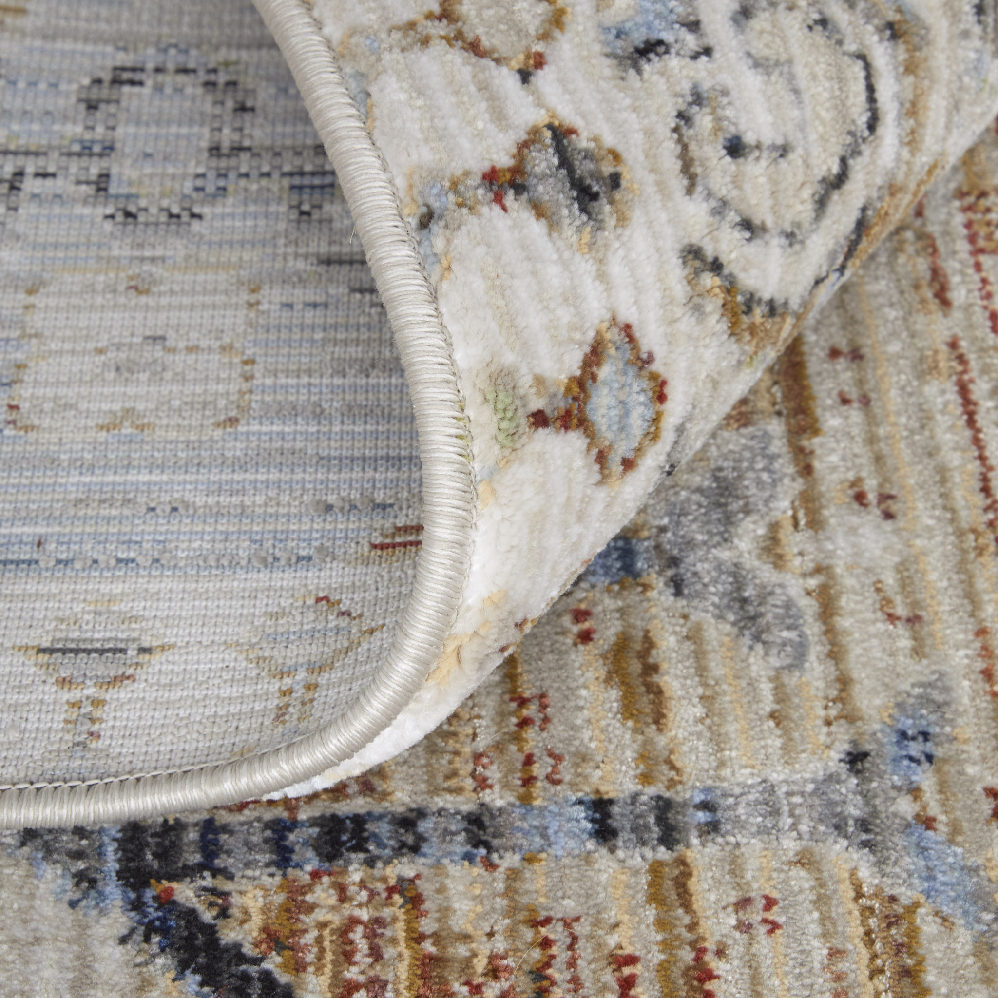 2" X 3" Ivory Red and Blue Abstract Power Loom Worn Faded Area Rug