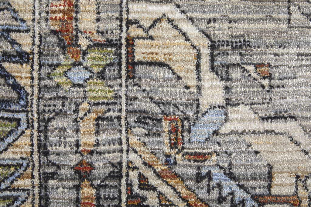 7" X 10" Gray Blue and Red Abstract Power Loom Worn Faded Area Rug