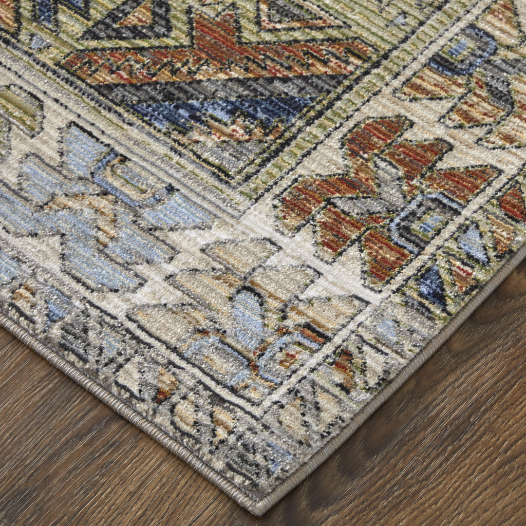 2" X 3" Gray Blue and Red Abstract Power Loom Worn Faded Area Rug