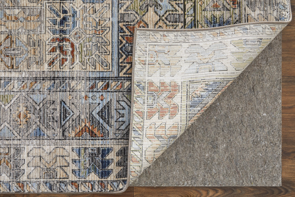 2" X 3" Gray Blue and Red Abstract Power Loom Worn Faded Area Rug