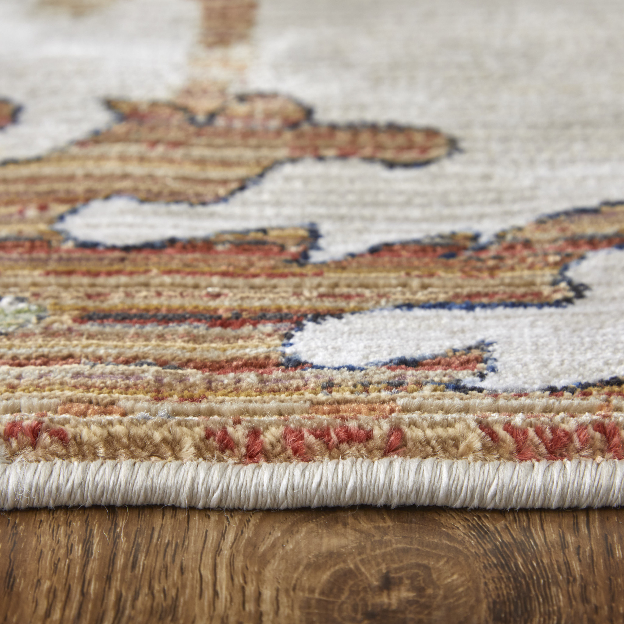 8" X 10" Ivory Red and Blue Floral Power Loom Area Rug