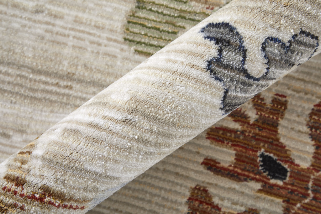 8" X 10" Ivory Red and Blue Floral Power Loom Area Rug