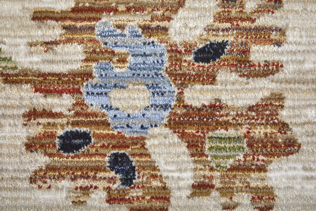 8" X 10" Ivory Red and Blue Floral Power Loom Area Rug