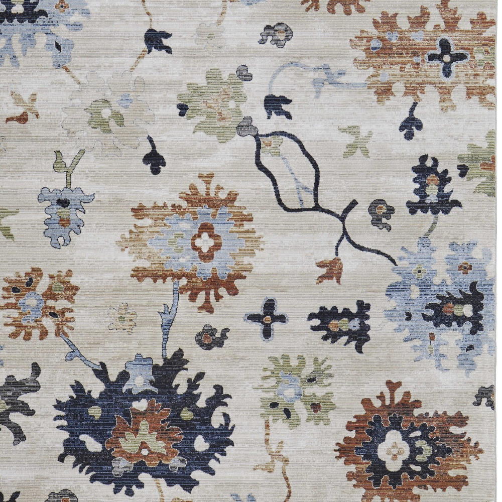 8" X 10" Ivory Red and Blue Floral Power Loom Area Rug
