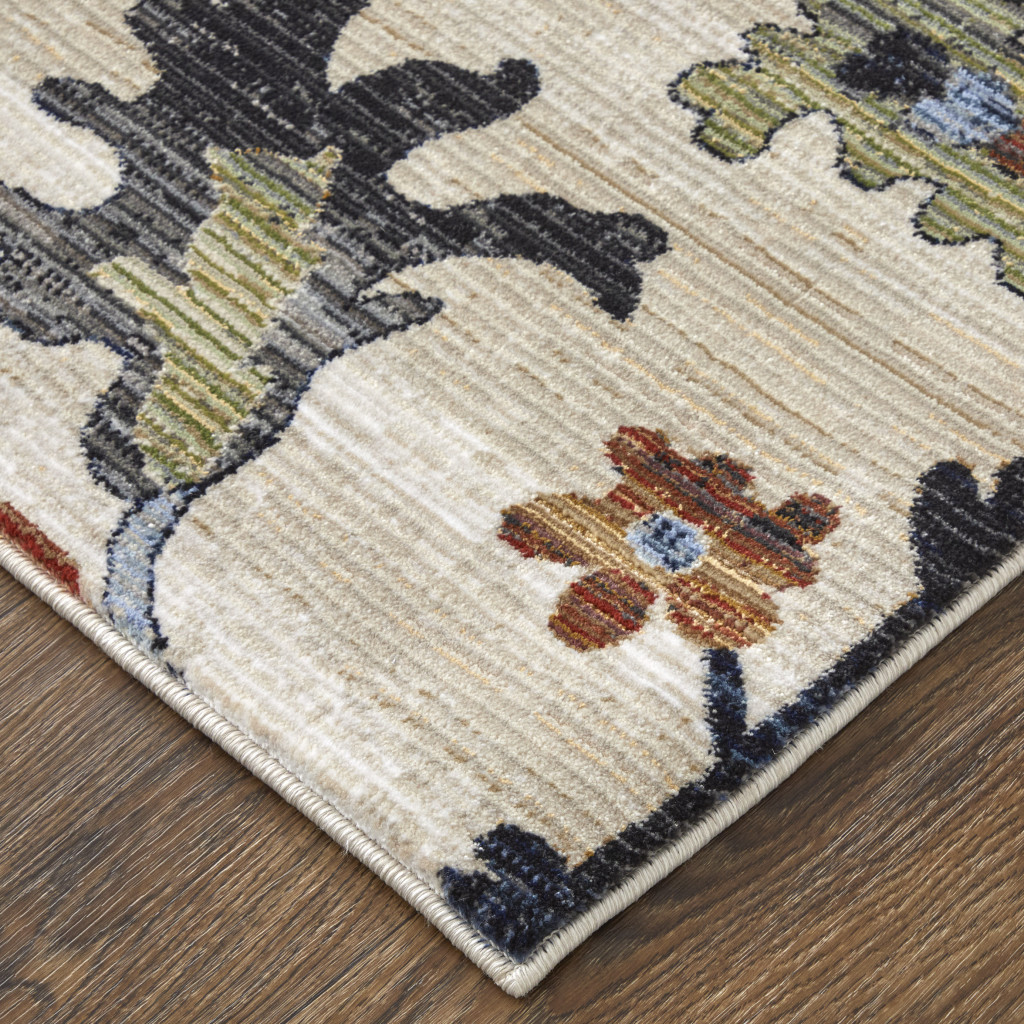 2" X 3" Ivory Red and Blue Floral Power Loom Area Rug