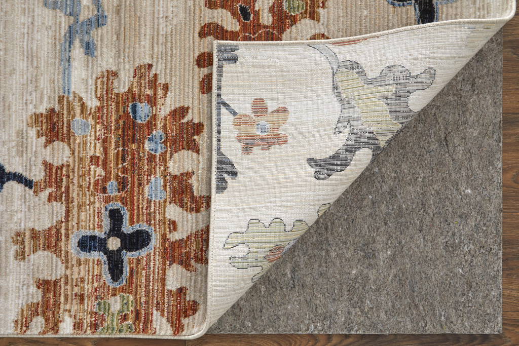 2" X 3" Ivory Red and Blue Floral Power Loom Area Rug