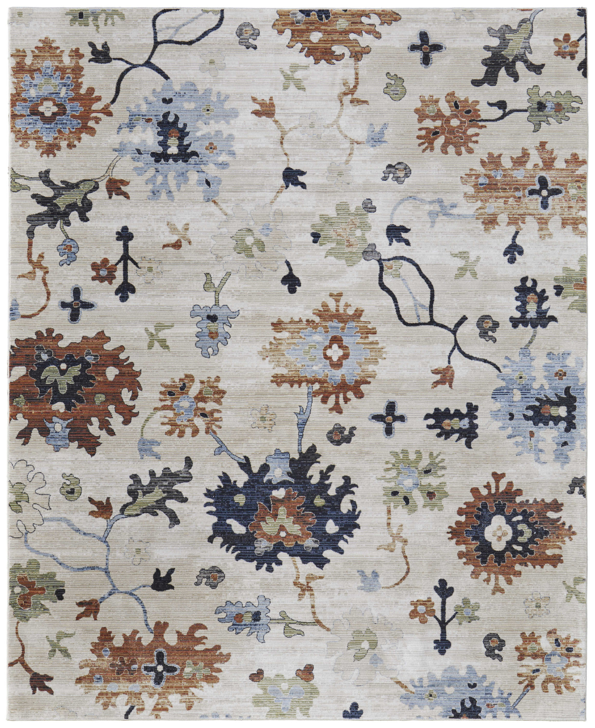 2" X 3" Ivory Red and Blue Floral Power Loom Area Rug