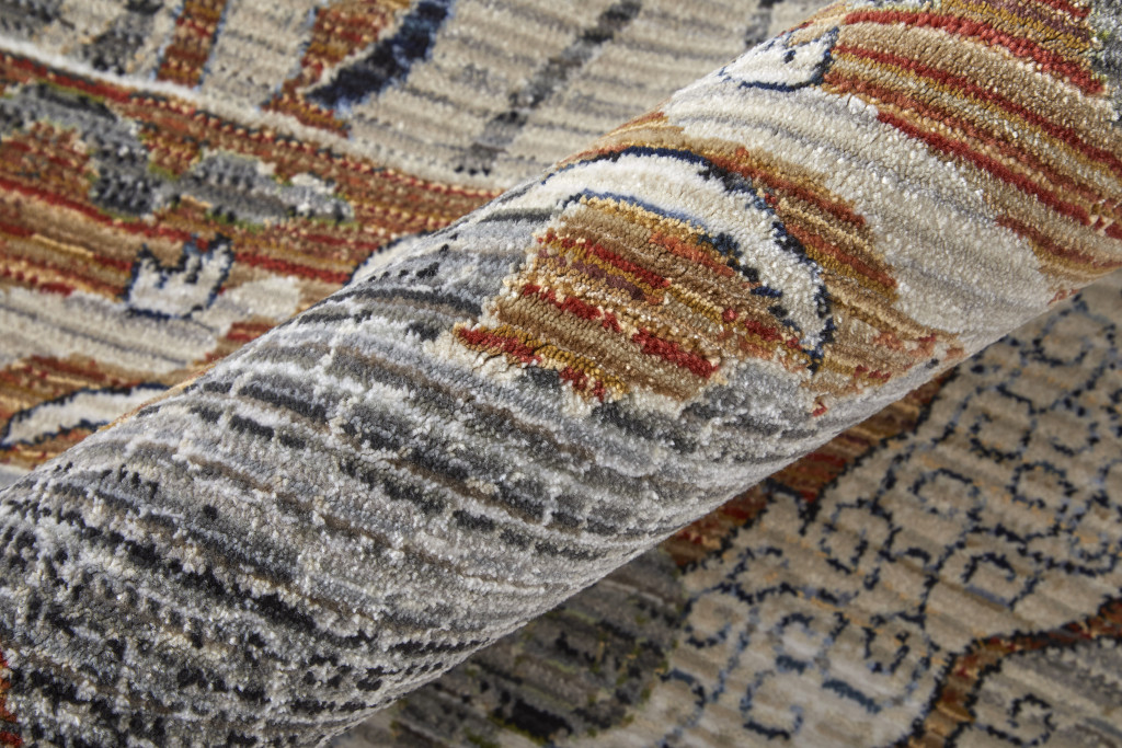 2" X 3" Gray Black and Red Ikat Power Loom Area Rug