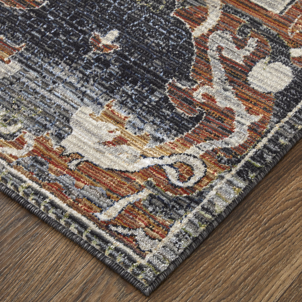 2" X 3" Gray Black and Red Ikat Power Loom Area Rug