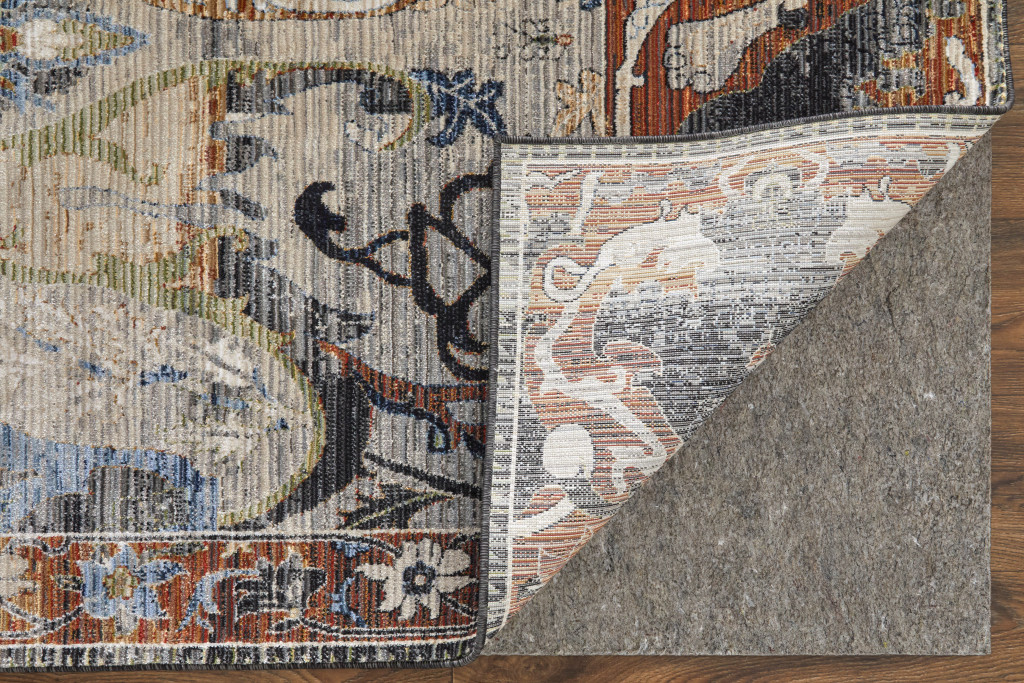 2" X 3" Gray Black and Red Ikat Power Loom Area Rug